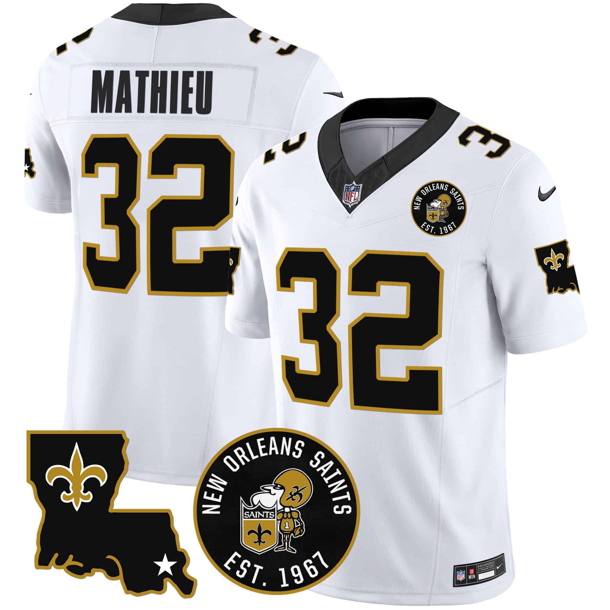 Men New Orleans Saints 32 Mathieu White 2024 Nike 1967 Patch Vapor Limited NFL Jersey